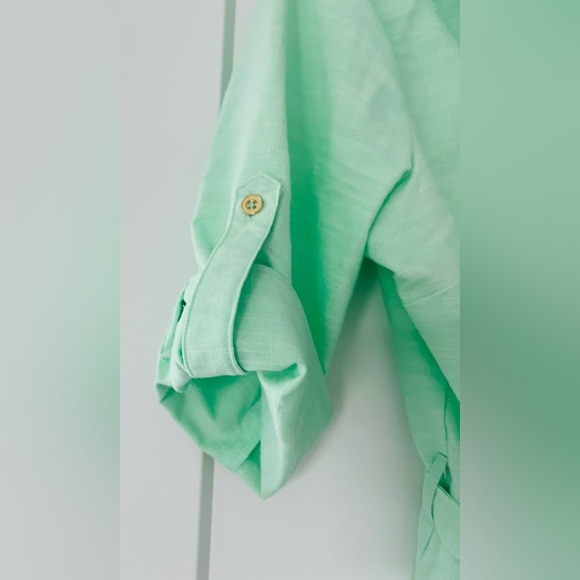 NWT Sharagano Mint Green Belted Midi Button Down Swing Dress, Size 16 - Picture 4 of 12